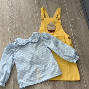 Little English Yellow Apron and Blue Gingham Shirt Set